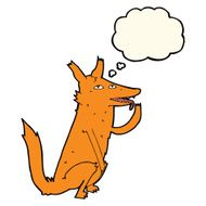 cartoon fox licking paw with thought bubble N4