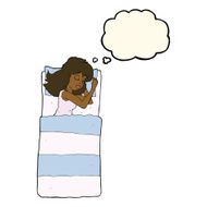 cartoon sleeping woman with thought bubble N6