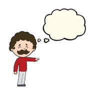 cartoon man with mustache pointing thought bubble N22