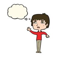 cartoon unhappy boy waving with thought bubble N4
