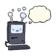 cartoon old computer with thought bubble N12