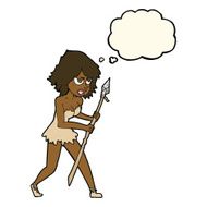 cartoon cave girl with thought bubble N7