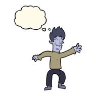 cartoon happy vampire man with thought bubble N20
