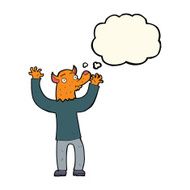 cartoon happy fox man with thought bubble N16