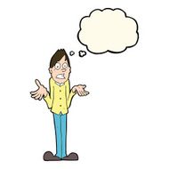 cartoon man shrugging shoulders with thought bubble N20