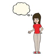 cartoon woman explaining with thought bubble N34