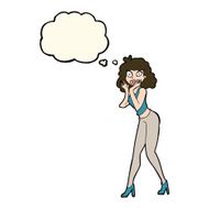 cartoon surprised woman with thought bubble N173
