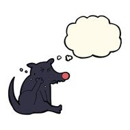 cartoon dog scratching with thought bubble N3