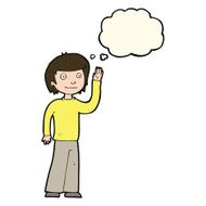 cartoon friendly boy waving with thought bubble N8