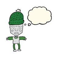 cartoon robot wearing hat with thought bubble N3