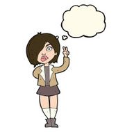 cartoon cool girl giving peace sign with thought bubble N8