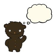 cartoon waving black bear with thought bubble N37