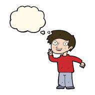cartoon boy posing for photo with thought bubble N8