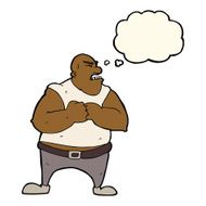 cartoon violent man with thought bubble N12