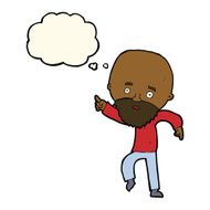 cartoon worried old man pointing with thought bubble N7