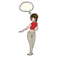 cartoon pretty girl in jeans and tee with thought bubble N8