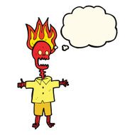 cartoon flaming skeleton with thought bubble N4