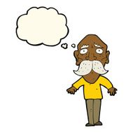 cartoon sad old man with thought bubble N15