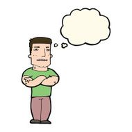 cartoon tough guy with folded arms thought bubble N8