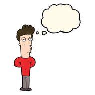 cartoon bored man with thought bubble N25