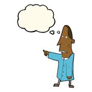 cartoon ugly man pointing with thought bubble N7