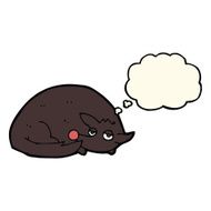 cartoon curled up dog with thought bubble N7