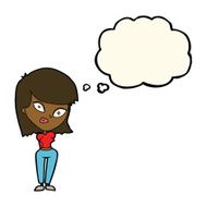 cartoon confused woman with thought bubble N56