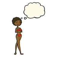 cartoon retro woman in bikini with thought bubble N5