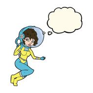 cartoon space woman with thought bubble N19