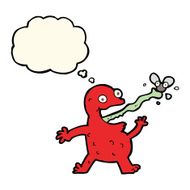 cartoon frog catching fly with thought bubble N7