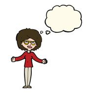 cartoon woman wearing spectacles with thought bubble N30