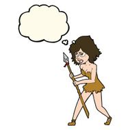 cartoon cave girl with thought bubble N8
