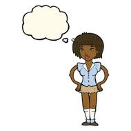 cartoon woman with hands on hips thought bubble N154