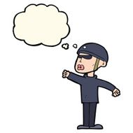 cartoon security guy with thought bubble N8