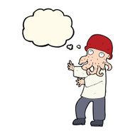 cartoon monster man with thought bubble N8