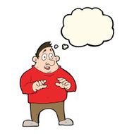 cartoon excited overweight man with thought bubble N7