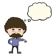 cartoon man with mustache making camp gesture thought bubbl N8