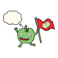 cartoon apple with flag thought bubble N7