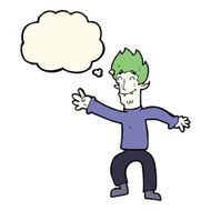 cartoon happy vampire man with thought bubble N22