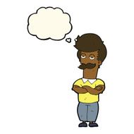 cartoon mustache muscle man with thought bubble N6