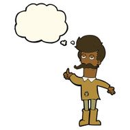 cartoon old man in poor clothes with thought bubble N7