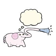 cartoon elephant squirting water with thought bubble N15