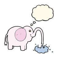 cartoon elephant squirting water with thought bubble N16
