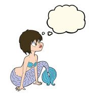 cartoon pretty mermaid with thought bubble N27