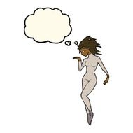 cartoon future space woman with thought bubble N6
