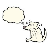 cartoon dog scratching with thought bubble N4