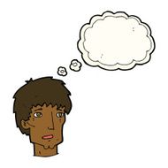 cartoon worried man with thought bubble N65