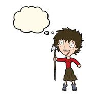 cartoon crazy woman with spear thought bubble N8