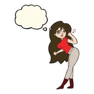 cartoon woman raising fist with thought bubble N8
