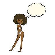 cartoon woman in bikini with thought bubble N35